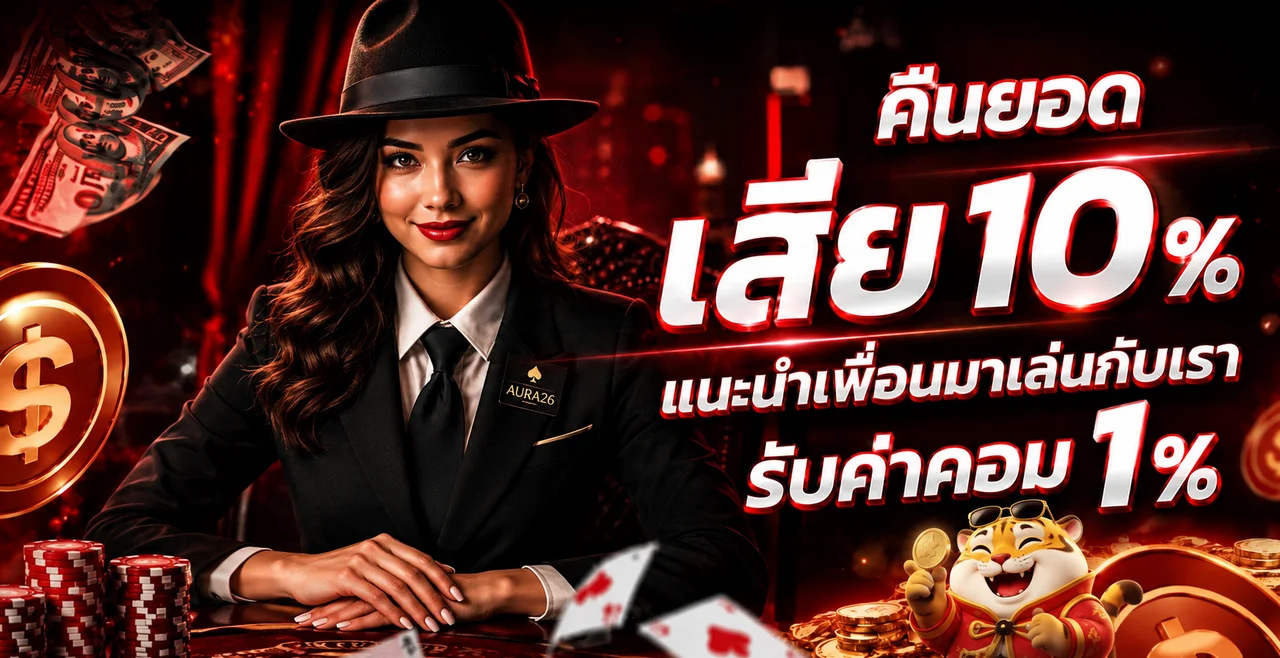 คาสิโน Aura26 พร้อมข้อความคืนยอดและมาสคอตเสือ